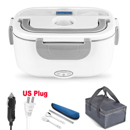 2 In1 Home Car Electric Lunch Box Stainless Steel Food Heating Bento Box 12V 24V 110V 220V Food Heated Warmer Container Set
