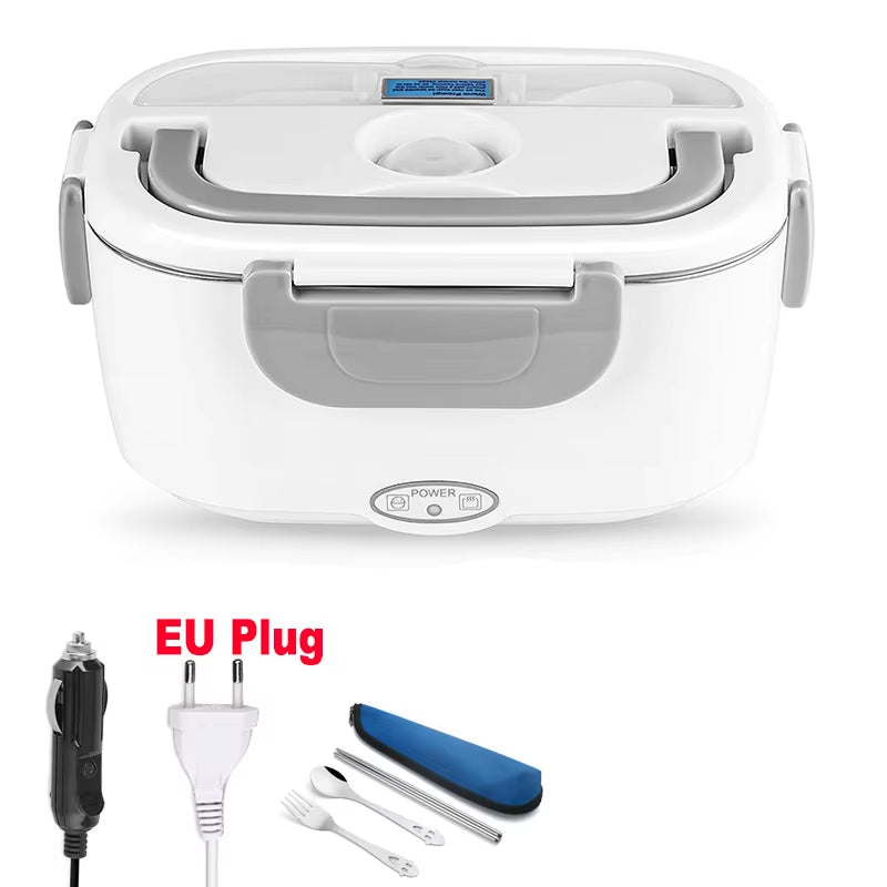 2 In1 Home Car Electric Lunch Box Stainless Steel Food Heating Bento Box 12V 24V 110V 220V Food Heated Warmer Container Set