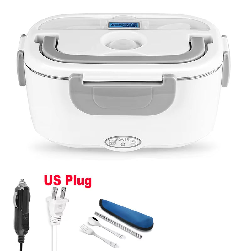 2 In1 Home Car Electric Lunch Box Stainless Steel Food Heating Bento Box 12V 24V 110V 220V Food Heated Warmer Container Set