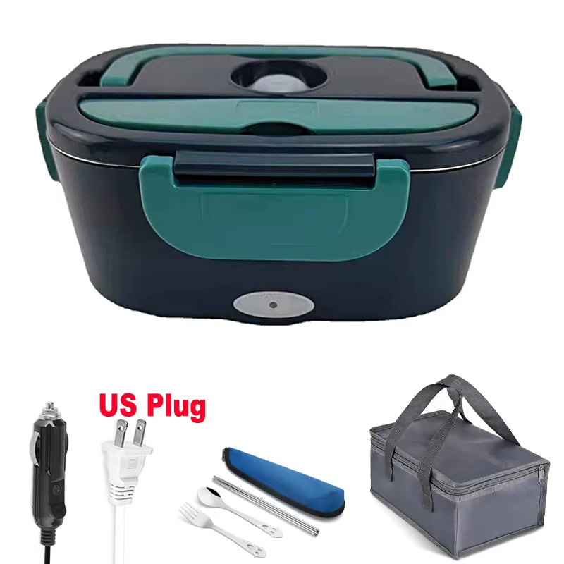 2 In1 Home Car Electric Lunch Box Stainless Steel Food Heating Bento Box 12V 24V 110V 220V Food Heated Warmer Container Set