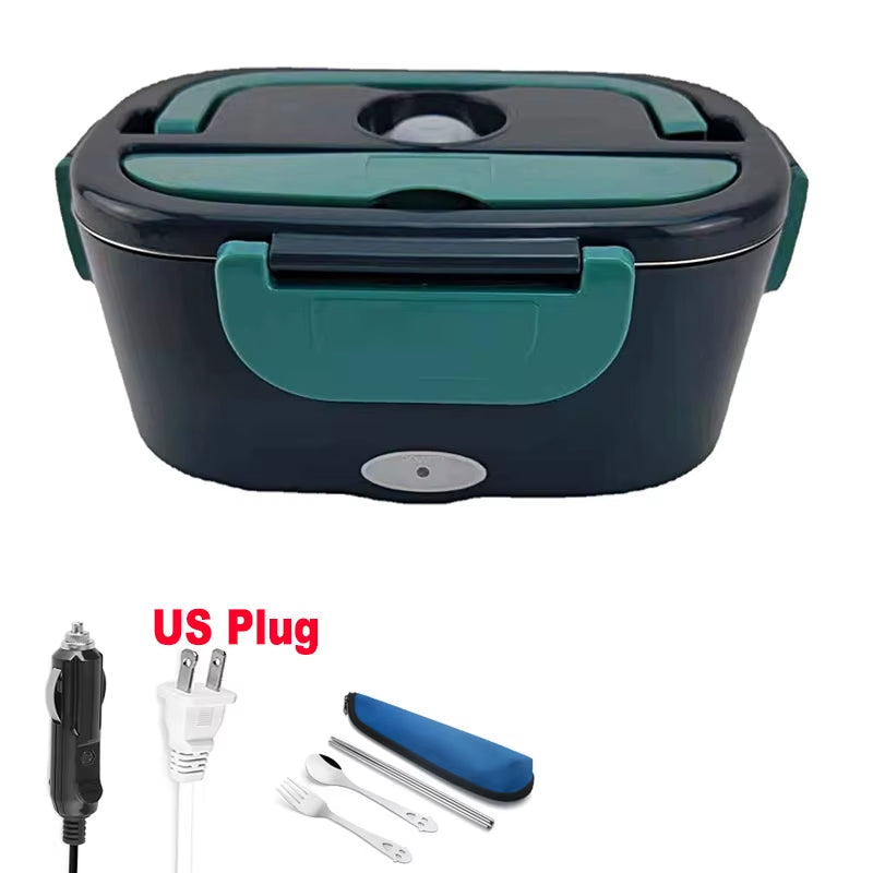 2 In1 Home Car Electric Lunch Box Stainless Steel Food Heating Bento Box 12V 24V 110V 220V Food Heated Warmer Container Set