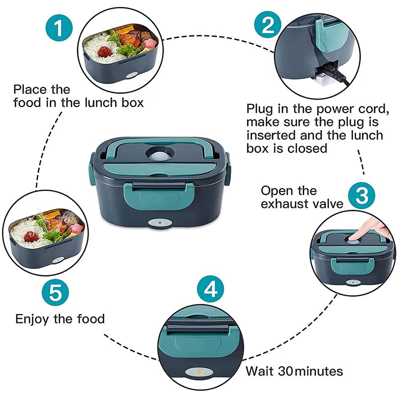 2 In1 Home Car Electric Lunch Box Stainless Steel Food Heating Bento Box 12V 24V 110V 220V Food Heated Warmer Container Set
