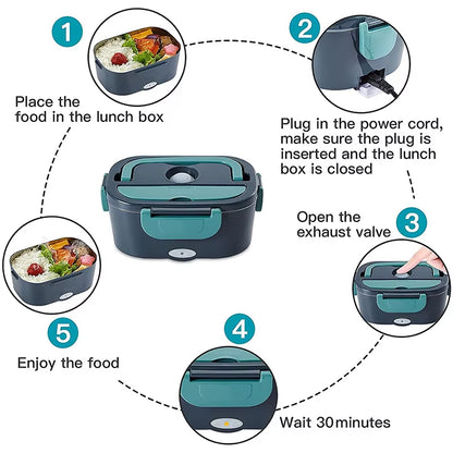 2 In1 Home Car Electric Lunch Box Stainless Steel Food Heating Bento Box 12V 24V 110V 220V Food Heated Warmer Container Set