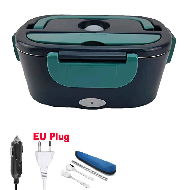 2 In1 Home Car Electric Lunch Box Stainless Steel Food Heating Bento Box 12V 24V 110V 220V Food Heated Warmer Container Set