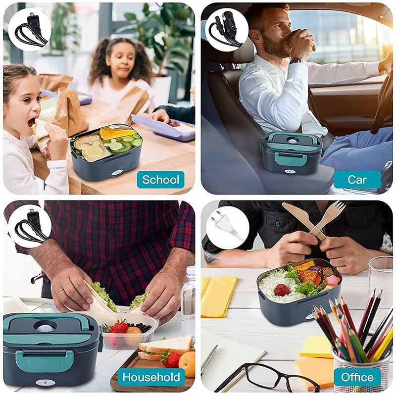 2 In1 Home Car Electric Lunch Box Stainless Steel Food Heating Bento Box 12V 24V 110V 220V Food Heated Warmer Container Set
