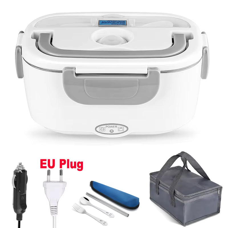 2 In1 Home Car Electric Lunch Box Stainless Steel Food Heating Bento Box 12V 24V 110V 220V Food Heated Warmer Container Set