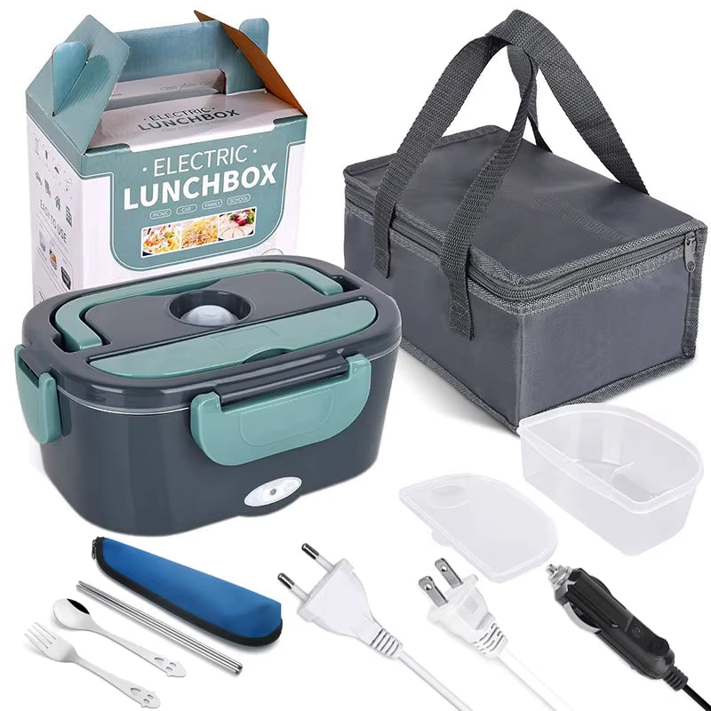 2 In1 Home Car Electric Lunch Box Stainless Steel Food Heating Bento Box 12V 24V 110V 220V Food Heated Warmer Container Set